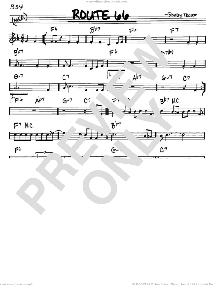 Route 66 sheet music for voice and other instruments (in C) by Bobby Troup, intermediate skill level