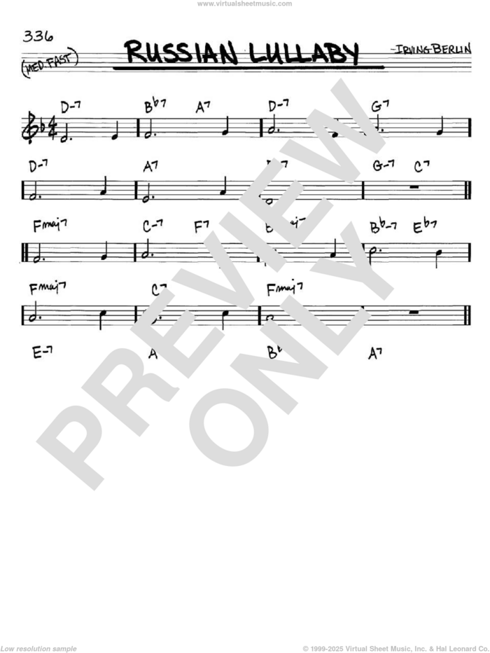 Russian Lullaby sheet music for voice and other instruments (in C) by Irving Berlin, intermediate skill level