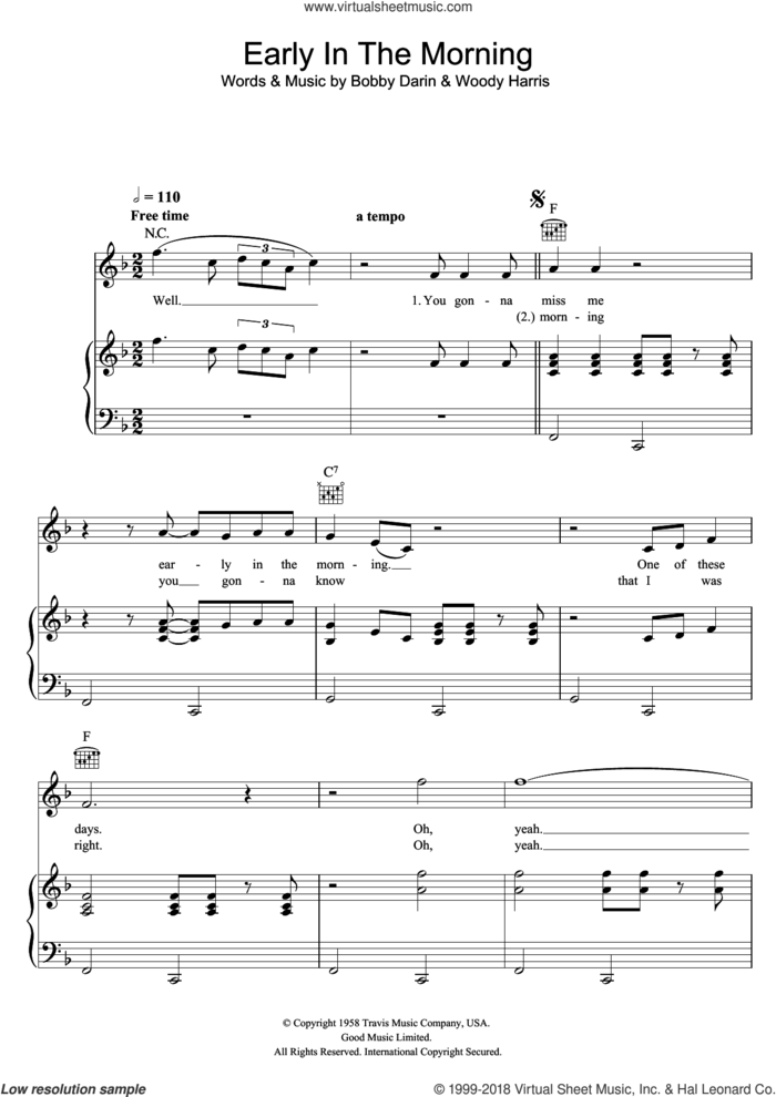 Early In The Morning sheet music for voice, piano or guitar by Buddy Holly, Bobby Darin and Woody Harris, intermediate skill level