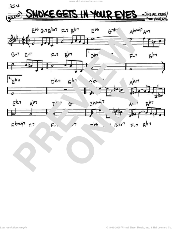 Smoke Gets In Your Eyes sheet music for voice and other instruments (in C) by Jerome Kern, The Platters and Otto Harbach, intermediate skill level