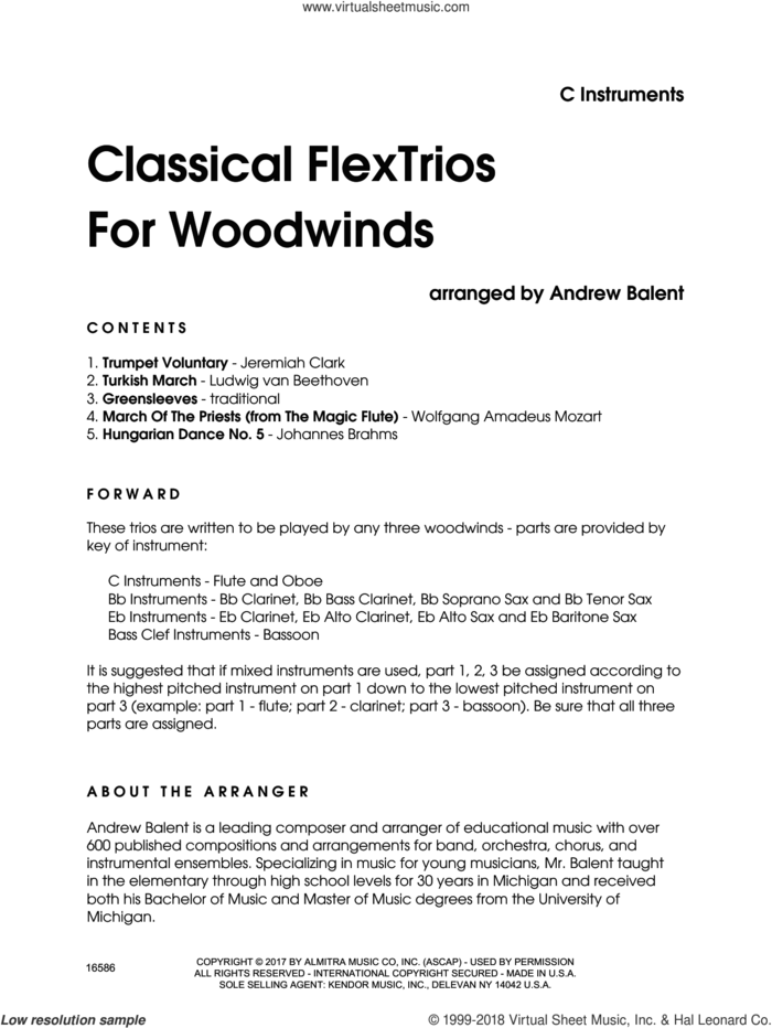 Classical FlexTrios For Woodwinds (complete set of parts) sheet music for wind ensemble by Andrew Balent, classical score, intermediate skill level
