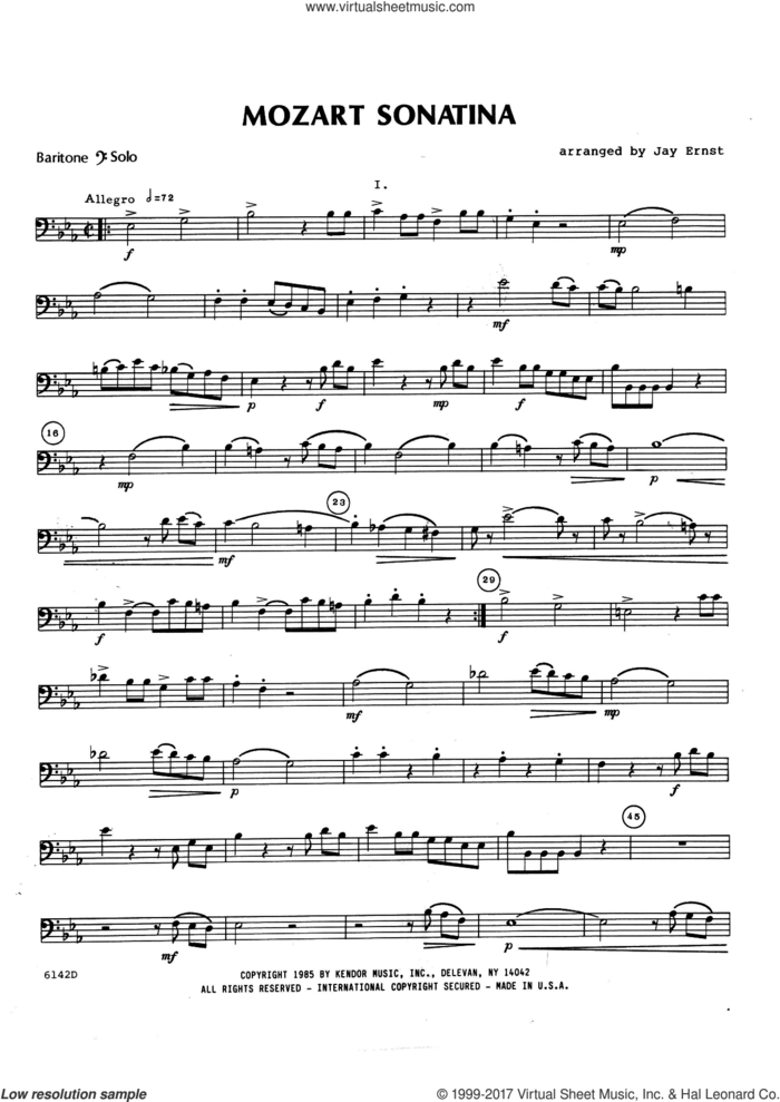 Mozart Sonatina (K. 439B) (complete set of parts) sheet music for baritone and piano by Wolfgang Amadeus Mozart and Jay Ernst, classical score, intermediate skill level