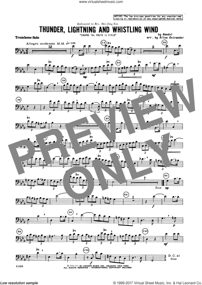 Handel Thunder Lightning And Whistling Wind Coupre Tal Volta Il Cielo Complete Set Of Parts Sheet Music For Trombone And Piano