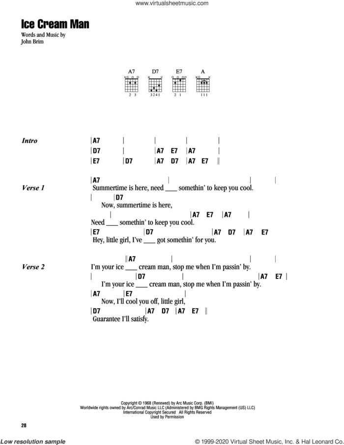 Ice Cream Man sheet music for guitar (chords) by John Brim and Edward Van Halen, intermediate skill level