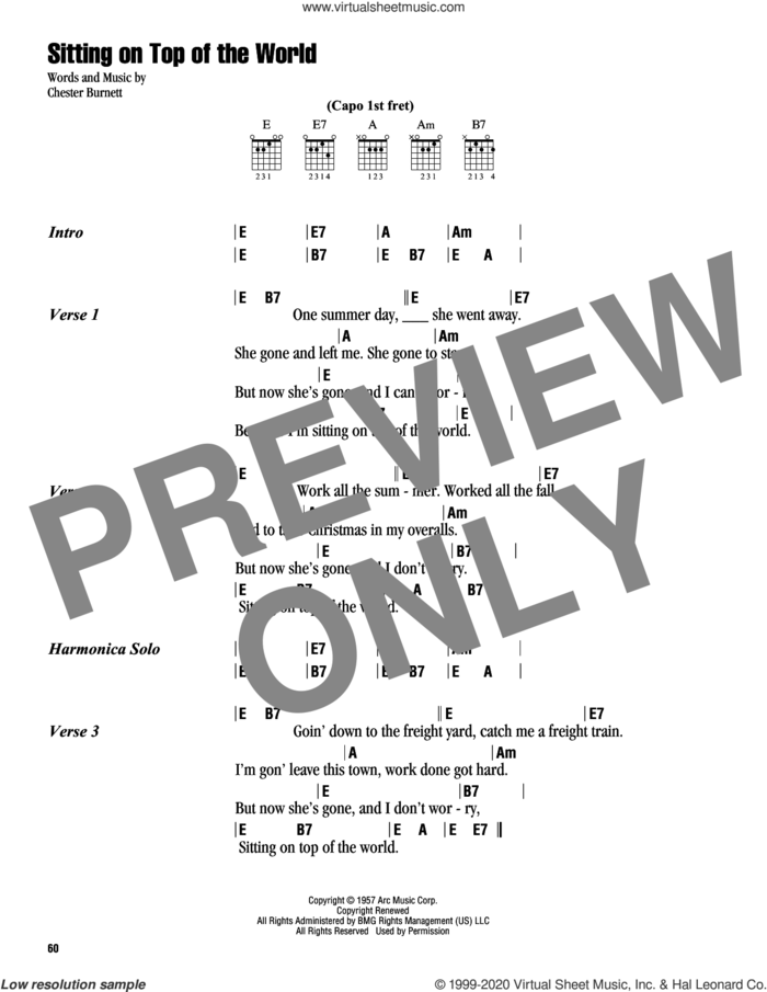 Sitting On Top Of The World sheet music for guitar (chords) by Howlin' Wolf and Chester Burnett, intermediate skill level