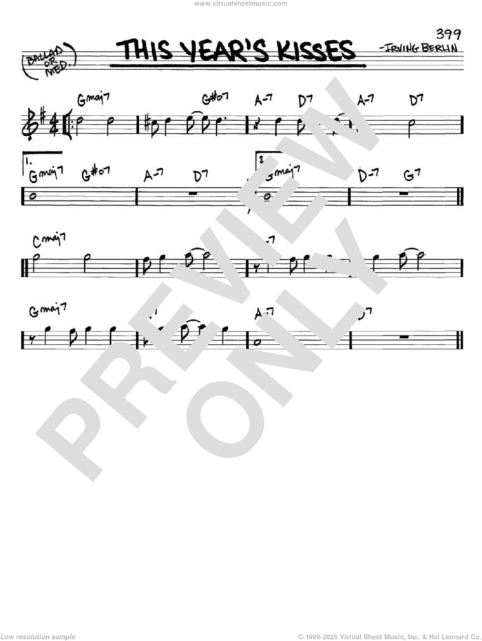 This Year's Kisses sheet music for voice and other instruments (in C) by Irving Berlin and Billie Holiday, intermediate skill level