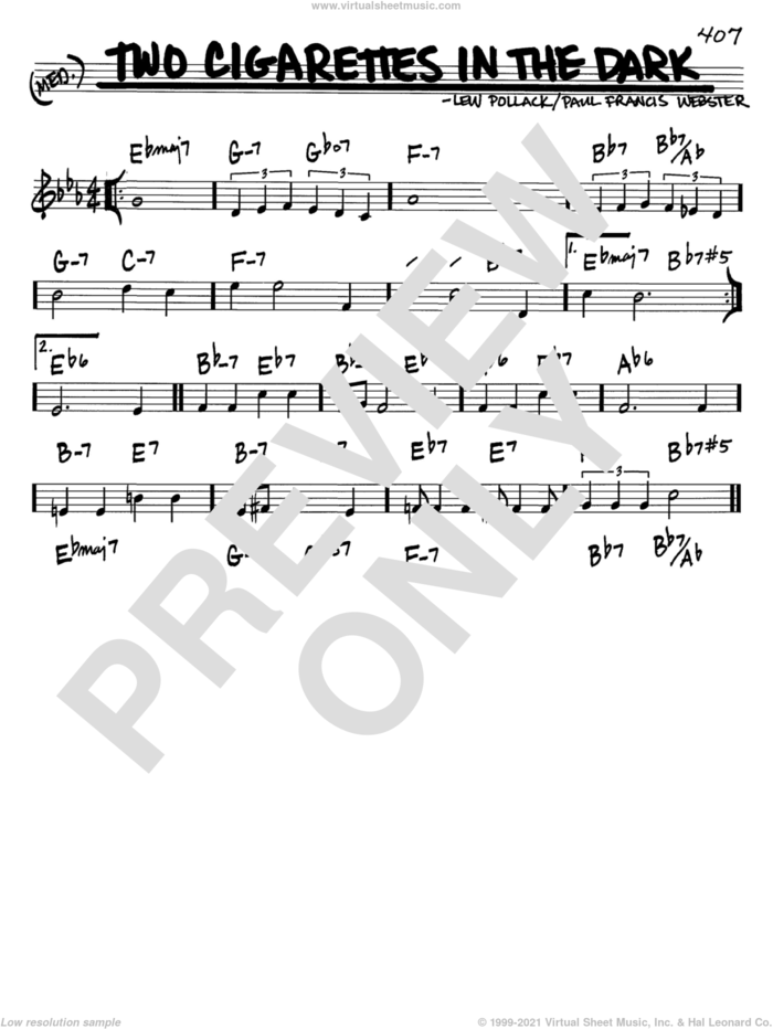 Two Cigarettes In The Dark sheet music for voice and other instruments (in C) by Paul Francis Webster and Lew Pollack, intermediate skill level