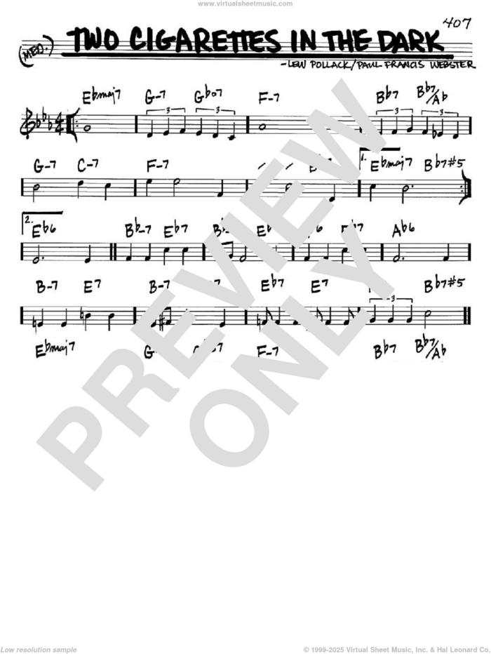 Two Cigarettes In The Dark sheet music for voice and other instruments (in C) by Paul Francis Webster and Lew Pollack, intermediate skill level