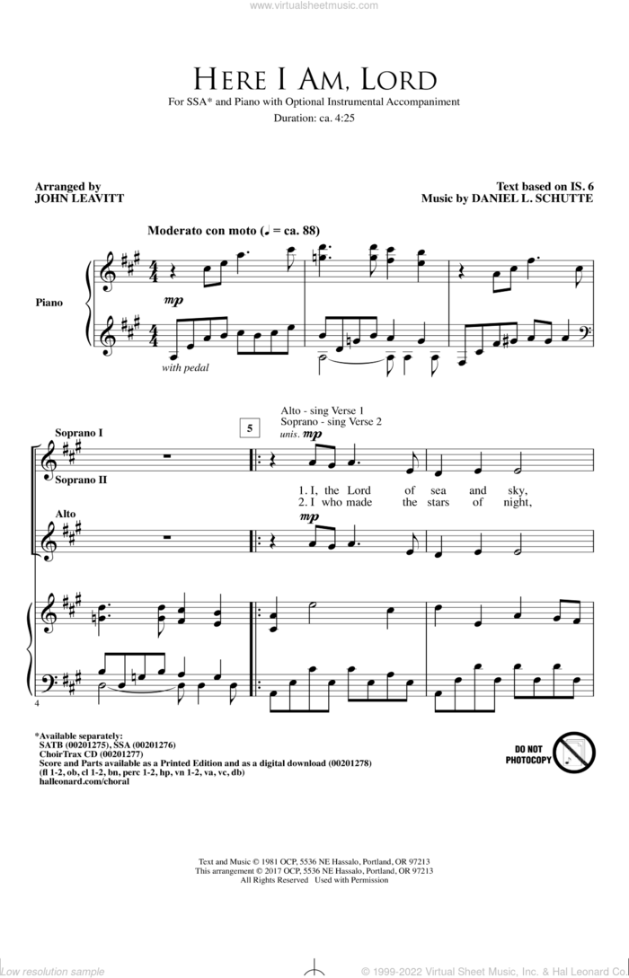 Here I Am, Lord sheet music for choir (SSA: soprano, alto) by John Leavitt and Daniel L. Schutte, intermediate skill level