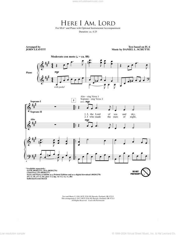 Here I Am, Lord sheet music for choir (SSA: soprano, alto) by John Leavitt and Daniel L. Schutte, intermediate skill level