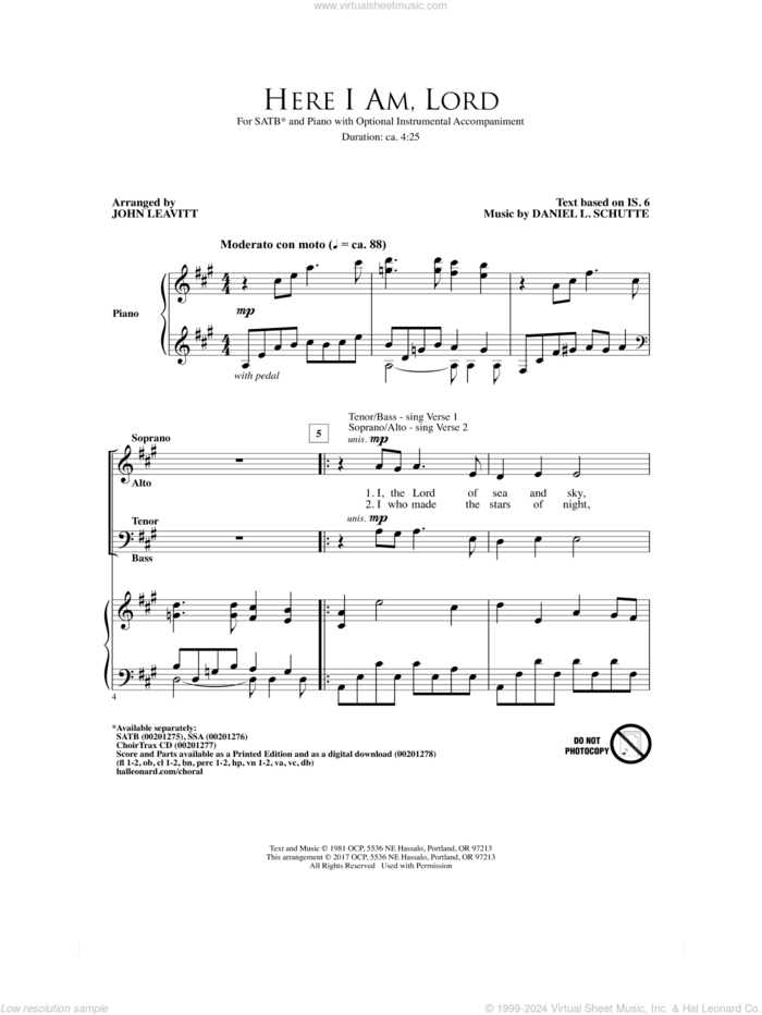 Here I Am, Lord sheet music for choir (SATB: soprano, alto, tenor, bass) by John Leavitt and Daniel L. Schutte, intermediate skill level