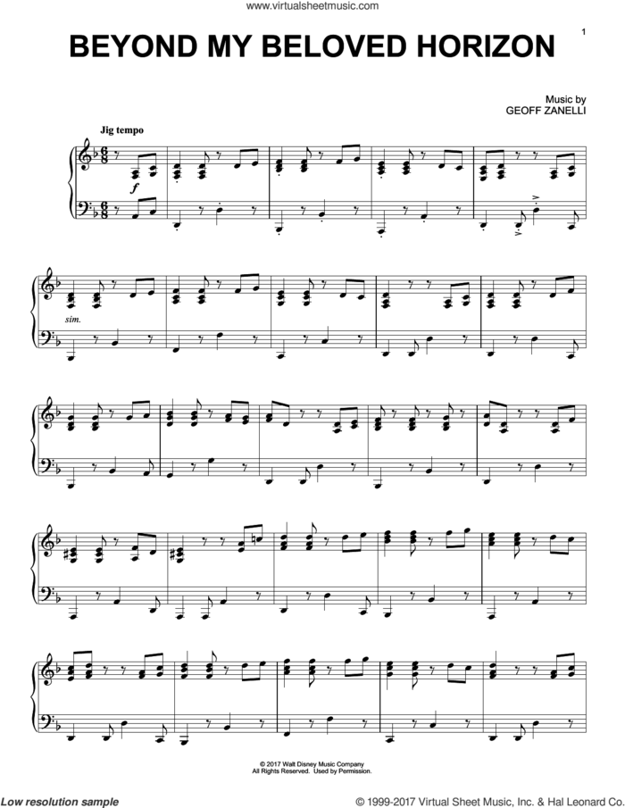Beyond My Beloved Horizon sheet music for piano solo by Geoff Zanelli, intermediate skill level
