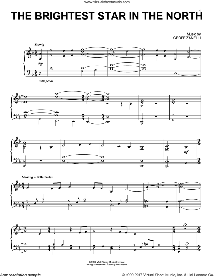 The Brightest Star In The North sheet music for piano solo by Geoff Zanelli, intermediate skill level