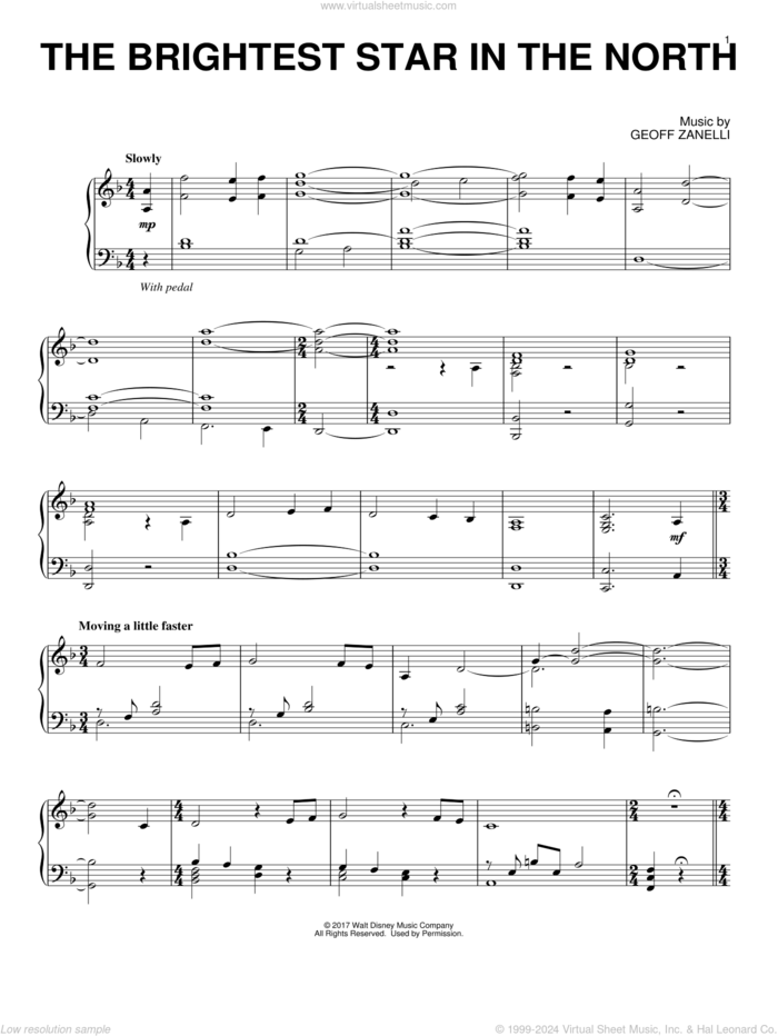 The Brightest Star In The North sheet music for piano solo by Geoff Zanelli, intermediate skill level