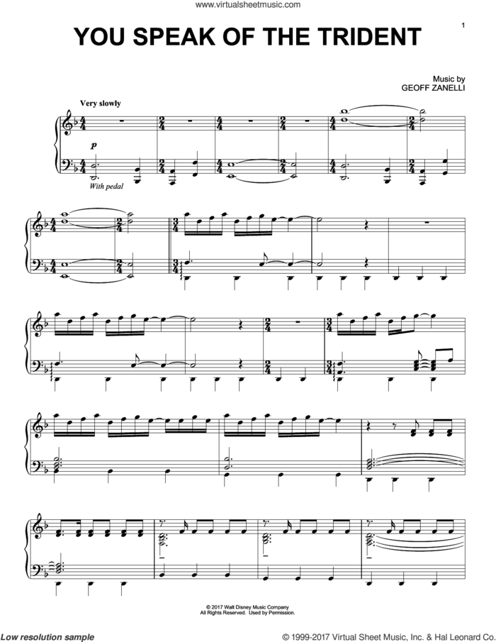 You Speak Of The Trident sheet music for piano solo by Geoff Zanelli, intermediate skill level