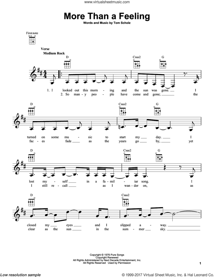 More Than A Feeling sheet music for ukulele by Boston and Tom Scholz, intermediate skill level