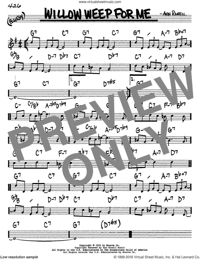 Willow Weep For Me sheet music for voice and other instruments (in C) by Chad & Jeremy and Ann Ronell, intermediate skill level