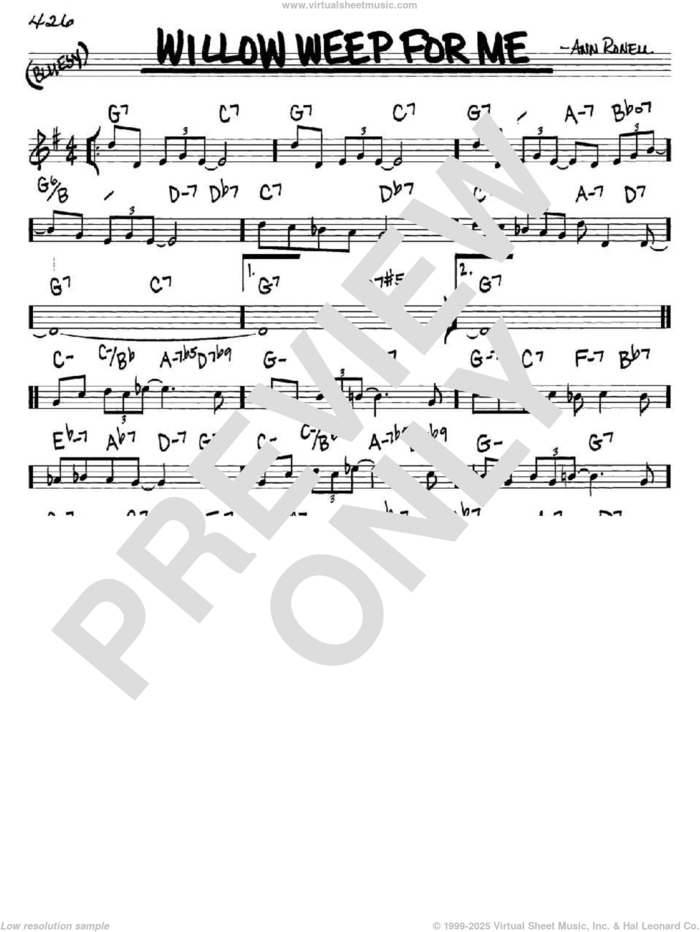 Willow Weep For Me sheet music for voice and other instruments (in C) by Chad & Jeremy and Ann Ronell, intermediate skill level