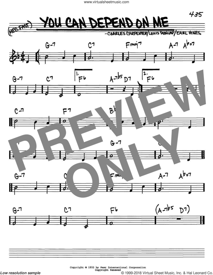 You Can Depend On Me sheet music for voice and other instruments (in C) by Earl Hines, Charles Carpenter and Louis Dunlap, intermediate skill level