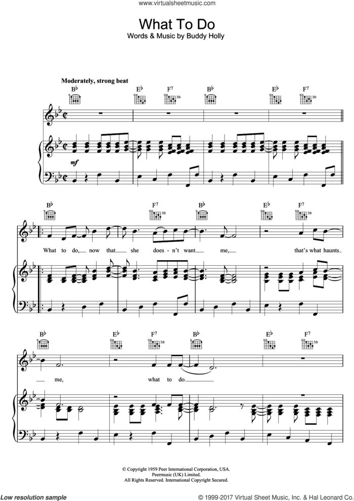 What To Do sheet music for voice, piano or guitar by Buddy Holly, intermediate skill level