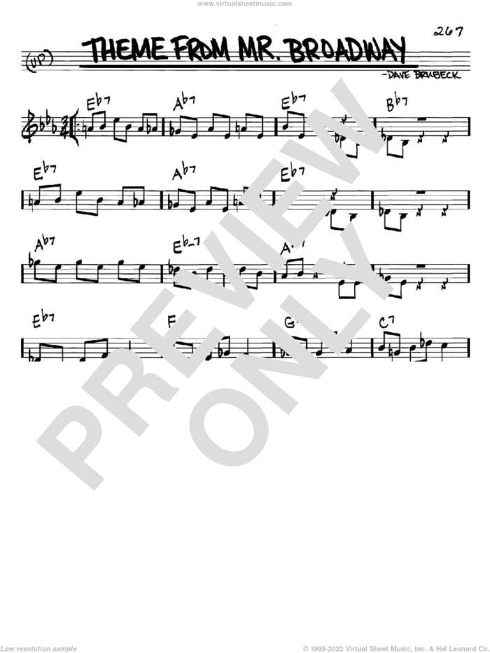 Theme From Mr. Broadway sheet music for voice and other instruments (in C) by Dave Brubeck, intermediate skill level