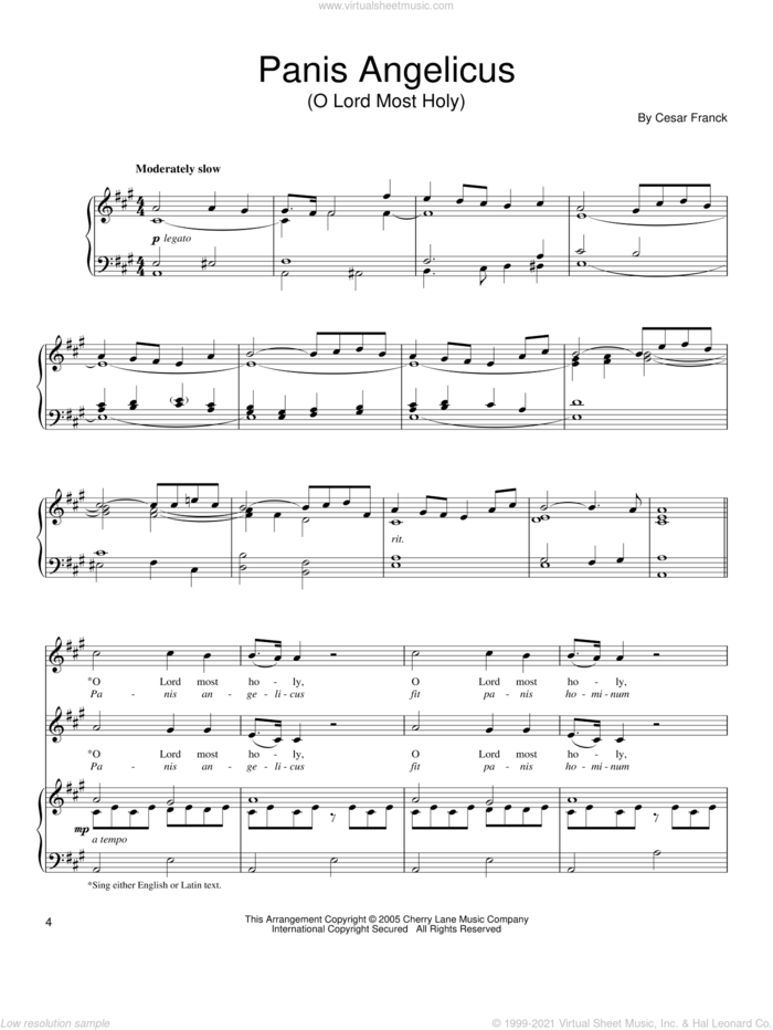 Panis Angelicus sheet music for two voices and piano by Donald Sosin and Cesar Franck, intermediate skill level