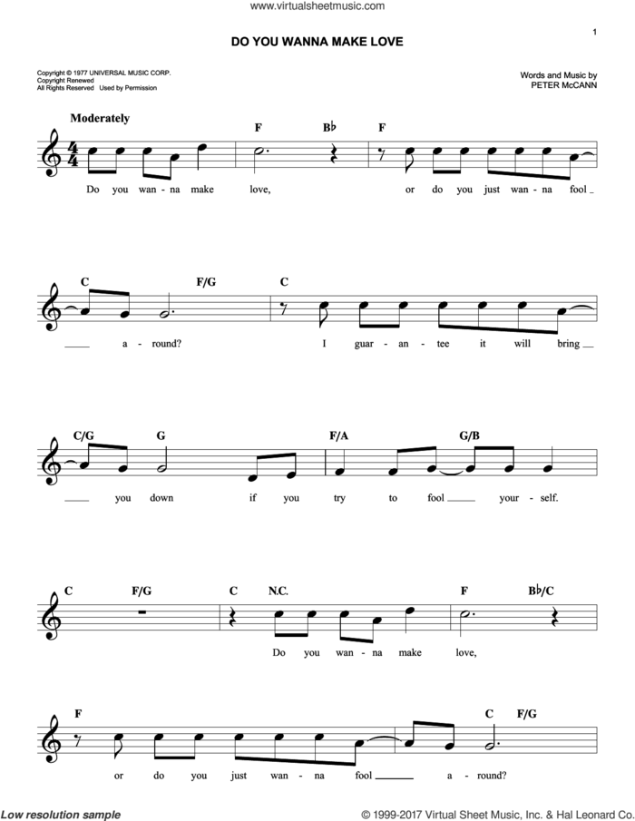 Do You Wanna Make Love sheet music for voice and other instruments (fake book) by Peter McCann, easy skill level