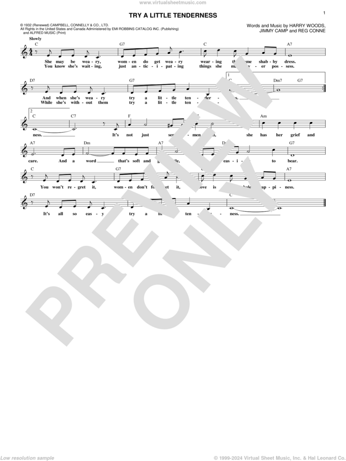 Try A Little Tenderness sheet music for voice and other instruments (fake book) by Otis Redding, Harry Woods, Jimmy Campbell and Reg Connelly, intermediate skill level