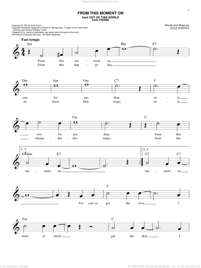 From This Moment On (from Kiss Me, Kate) sheet music for voice and other instruments (fake book) by Cole Porter, easy skill level