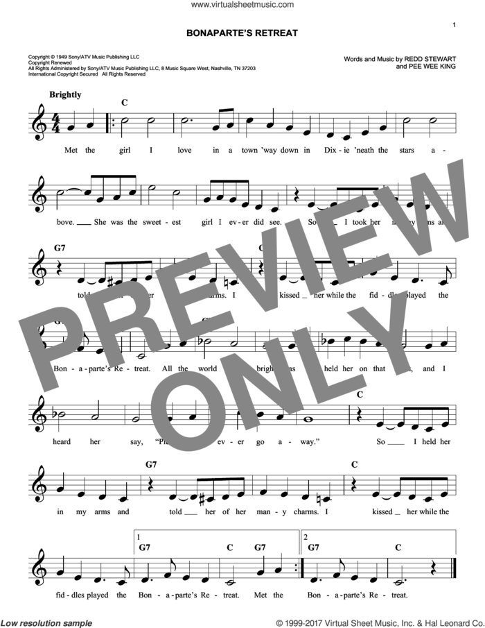 Bonaparte's Retreat sheet music for voice and other instruments (fake book) by Glen Campbell, Pee Wee King and Redd Stewart, easy skill level