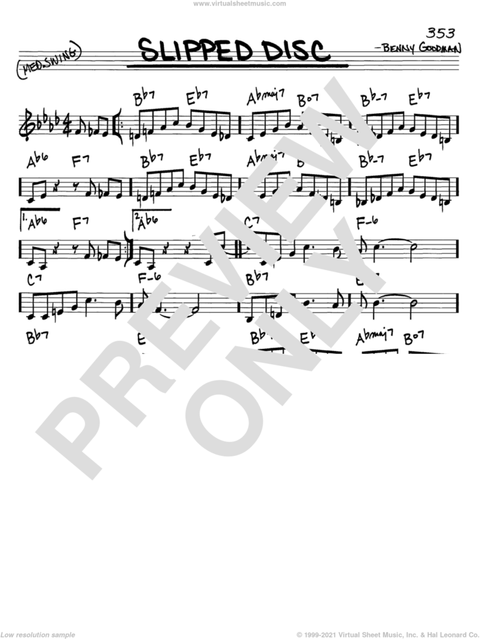Slipped Disc sheet music for voice and other instruments (in C) by Benny Goodman, intermediate skill level