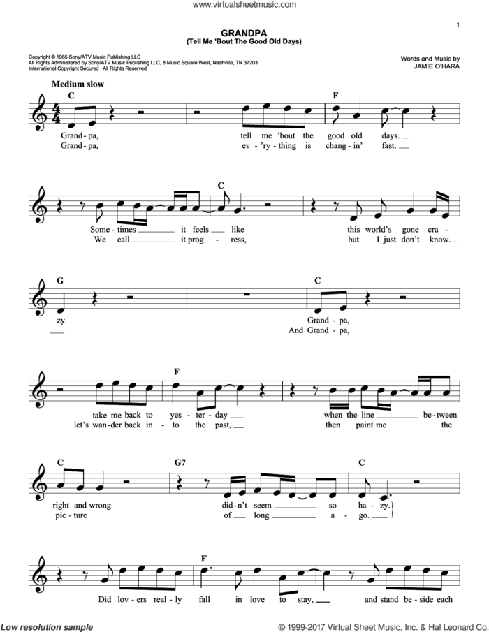 Grandpa (Tell Me 'Bout The Good Old Days) sheet music for voice and other instruments (fake book) by The Judds, easy skill level
