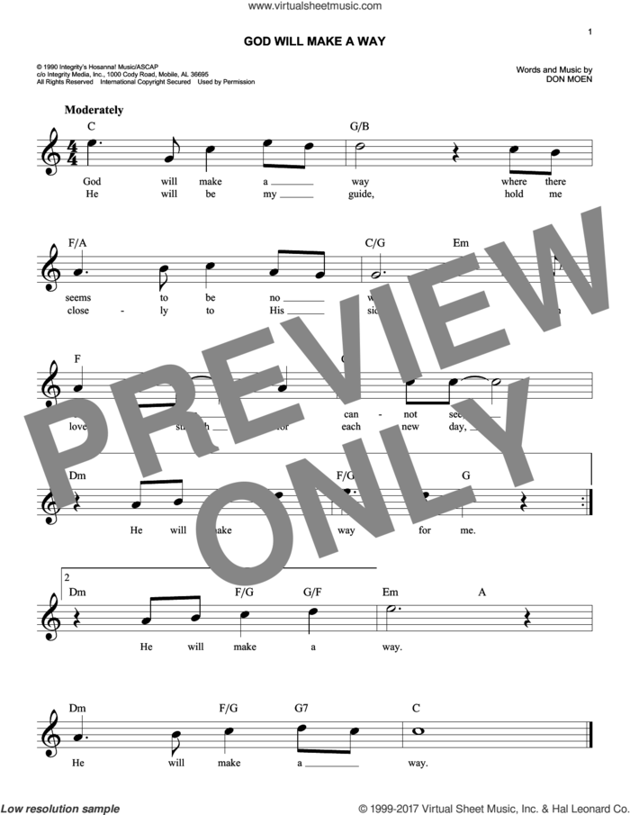 God Will Make A Way sheet music for voice and other instruments (fake book) by Don Moen, easy skill level