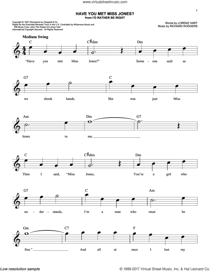 Have You Met Miss Jones? sheet music for voice and other instruments (fake book) by Rodgers & Hart, Lorenz Hart and Richard Rodgers, easy skill level