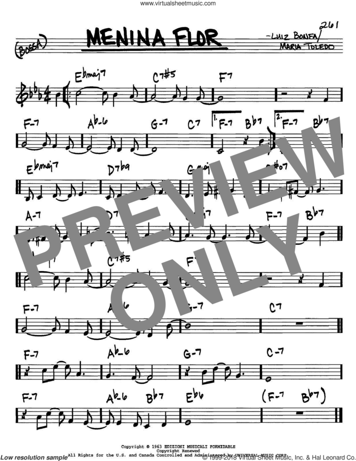 Menina Flor sheet music for voice and other instruments (in C) by Luiz Bonfa and Maria Toledo, intermediate skill level