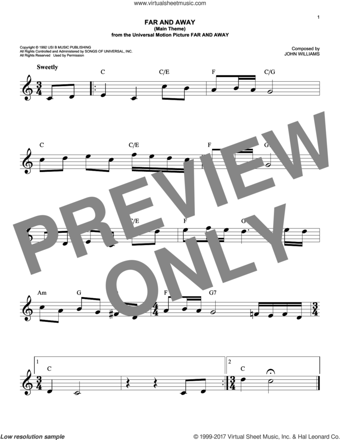 Far And Away (Main Theme) sheet music for voice and other instruments (fake book) by John Williams, easy skill level