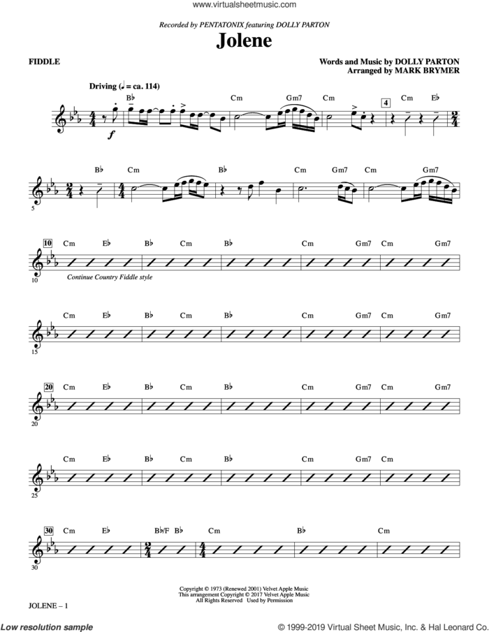 Jolene (feat. Dolly Parton) (arr. Mark Brymer) (complete set of parts) sheet music for orchestra/band by Mark Brymer, Dolly Parton and Pentatonix, intermediate skill level