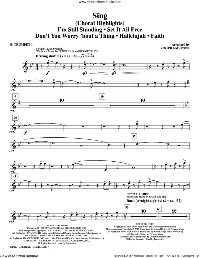 Sing (Choral Highlights) sheet music for orchestra/band (Bb trumpet 1) by Leonard Cohen, Roger Emerson, Justin Timberlake & Matt Morris featuring Charlie Sexton and Lee DeWyze, intermediate skill level