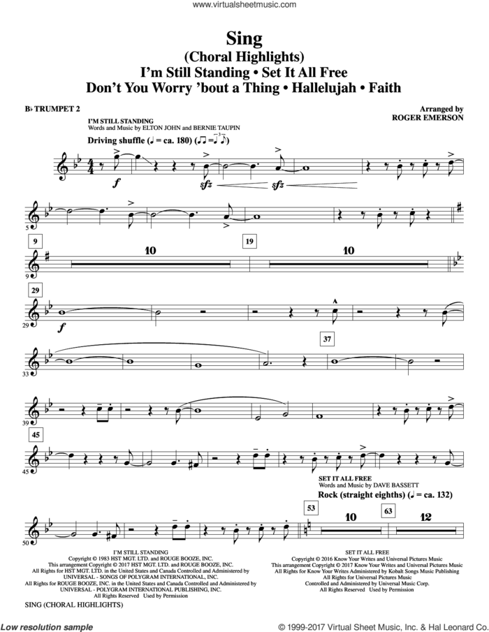 Sing (Choral Highlights) sheet music for orchestra/band (Bb trumpet 2) by Leonard Cohen, Roger Emerson, Justin Timberlake & Matt Morris featuring Charlie Sexton and Lee DeWyze, intermediate skill level