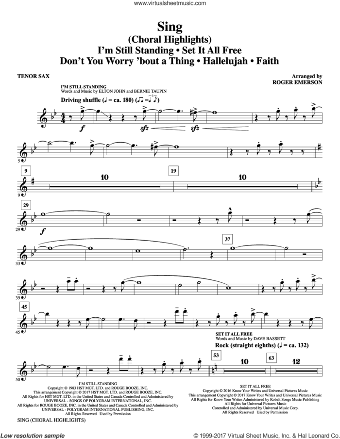 Sing (Choral Highlights) sheet music for orchestra/band (Bb tenor saxophone) by Leonard Cohen, Roger Emerson, Justin Timberlake & Matt Morris featuring Charlie Sexton and Lee DeWyze, intermediate skill level