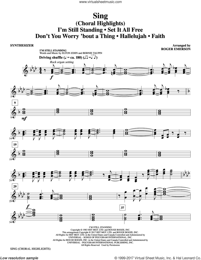Sing (Choral Highlights) sheet music for orchestra/band (synthesizer) by Leonard Cohen, Roger Emerson, Justin Timberlake & Matt Morris featuring Charlie Sexton and Lee DeWyze, intermediate skill level