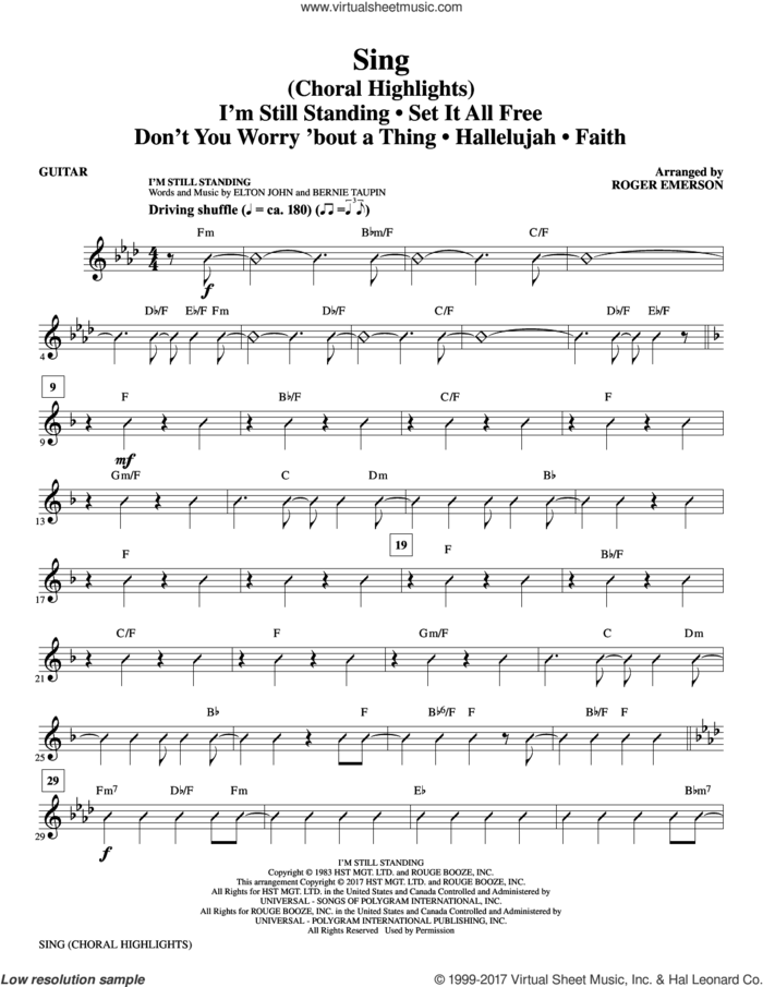 Sing (Choral Highlights) sheet music for orchestra/band (guitar) by Leonard Cohen, Roger Emerson, Justin Timberlake & Matt Morris featuring Charlie Sexton and Lee DeWyze, intermediate skill level