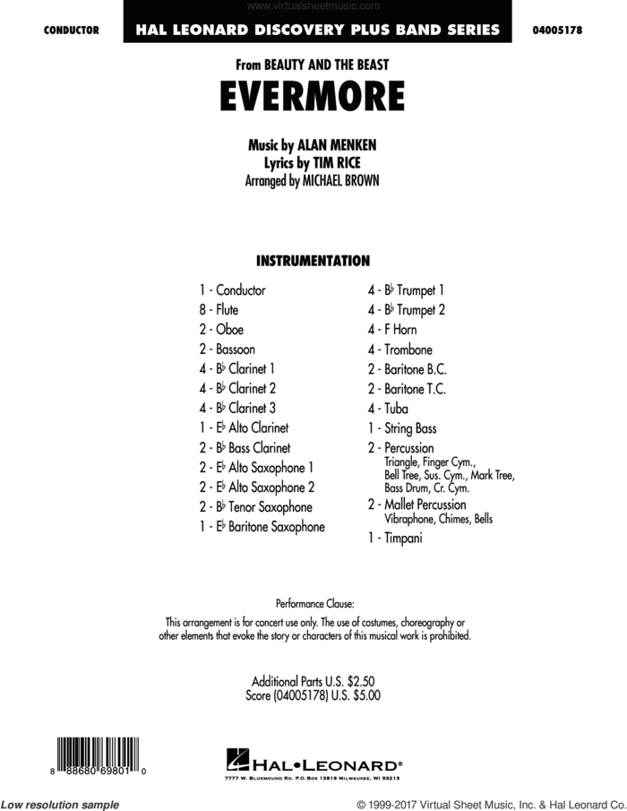 Evermore (from Beauty and the Beast) (arr. Michael Brown) (COMPLETE) sheet music for concert band by Alan Menken, Josh Groban, Michael Brown and Tim Rice, intermediate skill level