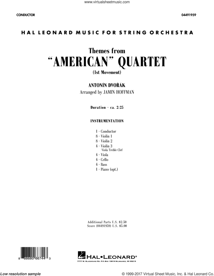 Themes from American Quartet, Movement 1 (COMPLETE) sheet music for orchestra by Jamin Hoffman and Antonin Dvorak and Antonin Dvorak, classical score, intermediate skill level