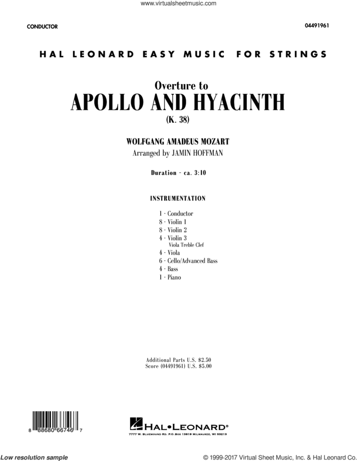Overture from Apollo and Hyacinth (COMPLETE) sheet music for orchestra by Wolfgang Amadeus Mozart and Jamin Hoffman, classical score, intermediate skill level