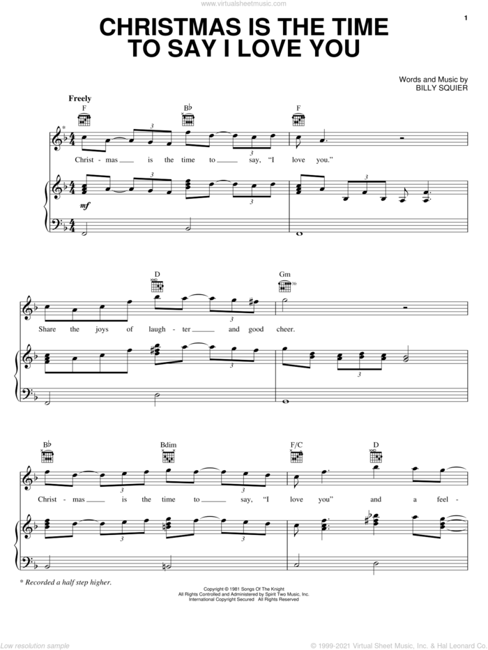 Christmas Is The Time To Say I Love You sheet music for voice, piano or guitar by Billy Squier, intermediate skill level