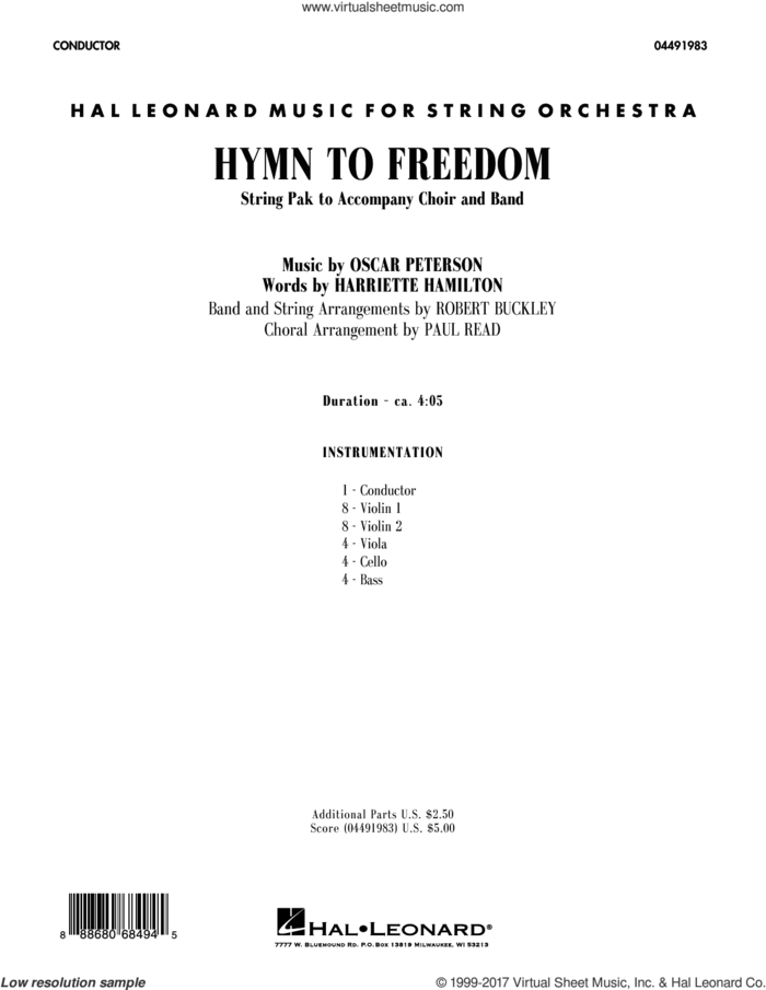 Hymn to Freedom (COMPLETE) sheet music for orchestra by Robert Buckley, Harriette Hamilton, Oscar Peterson and Paul Read, intermediate skill level