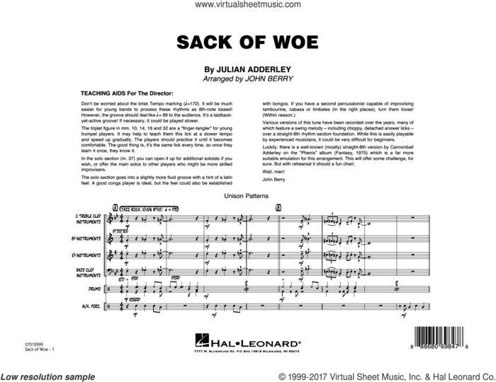 Sack of Woe (COMPLETE) sheet music for jazz band by John Berry, George Benson and Julian Adderley, intermediate skill level