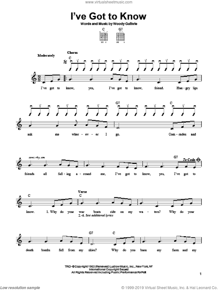 I've Got To Know sheet music for guitar solo (chords) by Woody Guthrie, easy guitar (chords)
