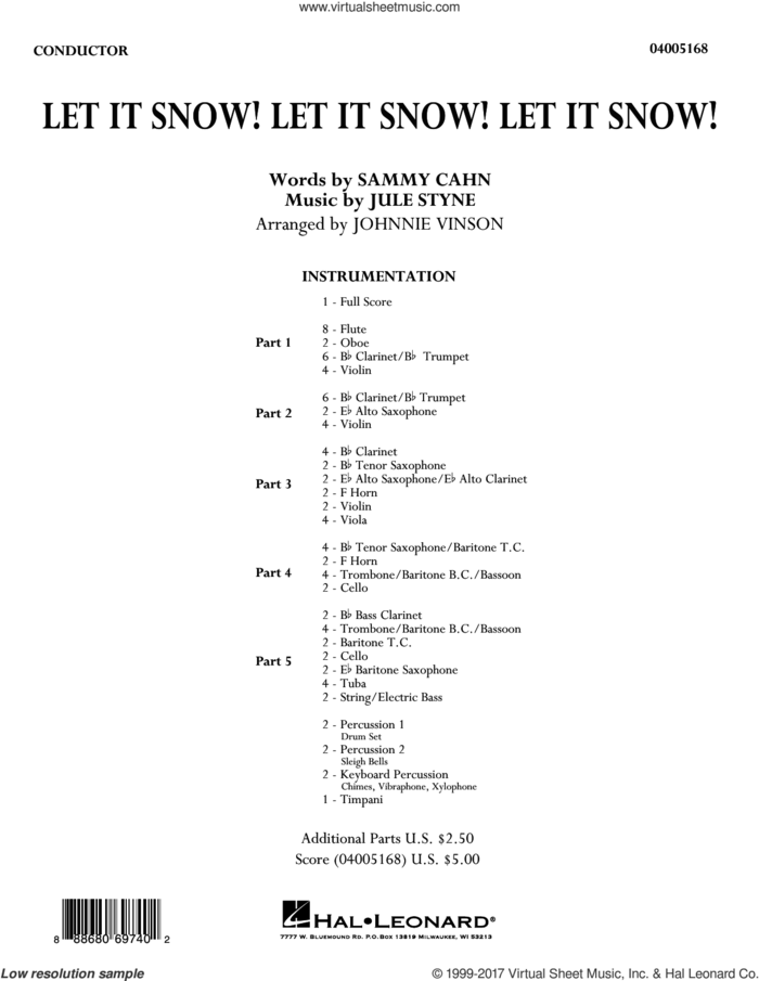 Let It Snow! Let It Snow! Let It Snow! (COMPLETE) sheet music for concert band by Sammy Cahn, Johnnie Vinson and Jule Styne, intermediate skill level